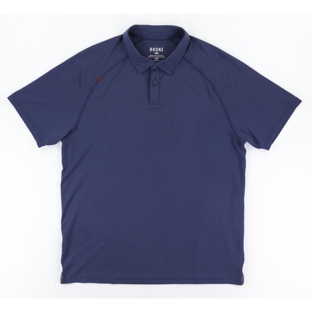 Rhone Delta Pique Polo Shirt Mens Large Blue Solid Golf Performance Stretch